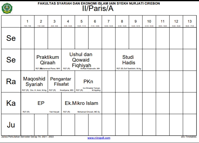 JADWAL PERKULIAHAN SEMESTER GENAP TAHUN AKADEMIK 2021-2022