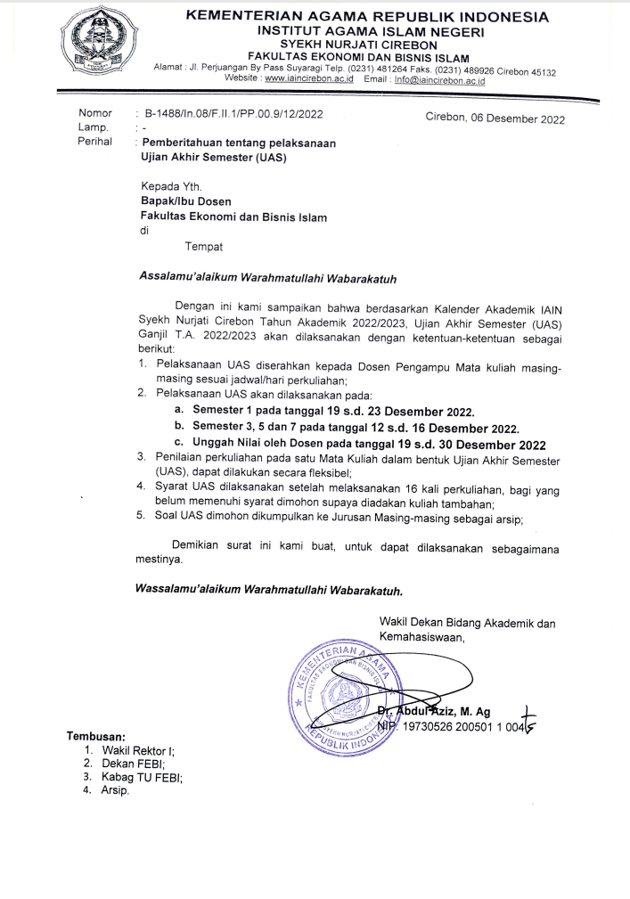 Jadwal UAS Semester Gasal T.A 2022/2023