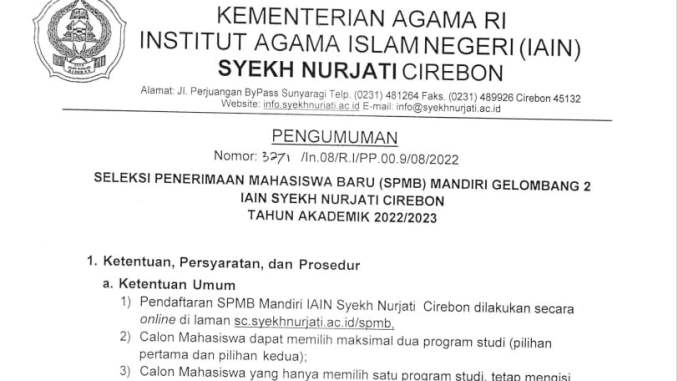 PENERIMAAN MAHASISWA BARU JALUR MANDIRI GELOMBANG KE 2