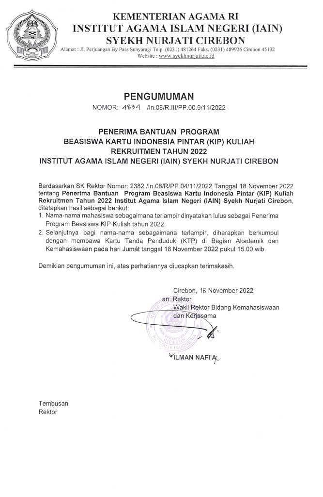 PENERIMA BANTUAN BEASISWA KIP TAHUN 2022