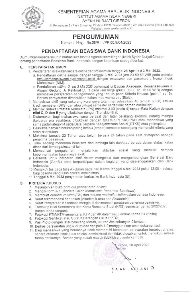 Pengumuman Beasiswa Bank Indonesia