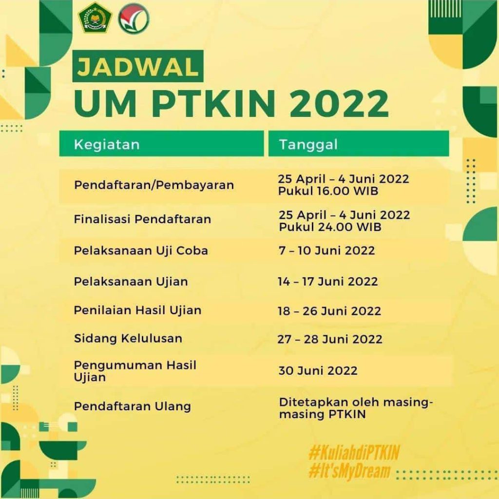Jadwal UM PTKIN 2022