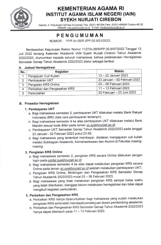 Pengumuman Pembayaran UKT Semester Genap Tahun Akademik 2022/2023