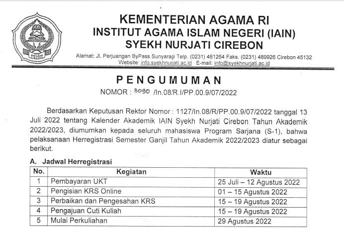 Pengumuman Herregistrasi Semester Ganjil  Tahun Akademik 2022/2023