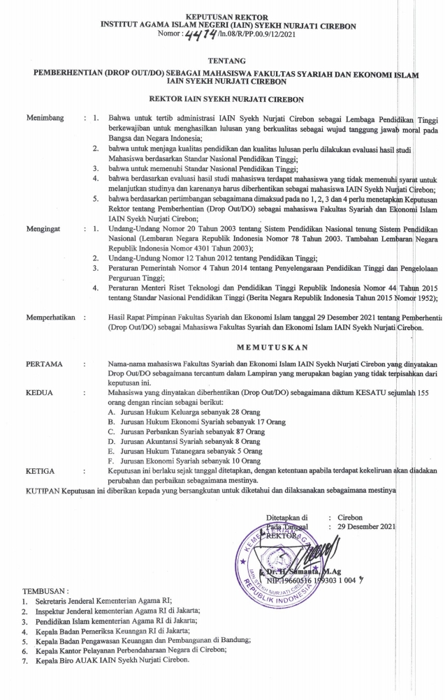 SK DO Fakultas Syariah dan Ekonomi Islam Tahun Akademik 2021-2022
